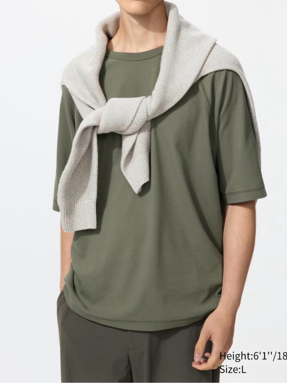 Relaxed Crewneck Tee with Overlay Sweater - Olive